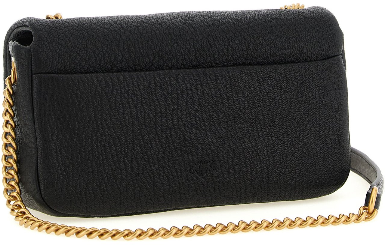 PINKO Black Lamb Leather Shoulder Bag Zwart