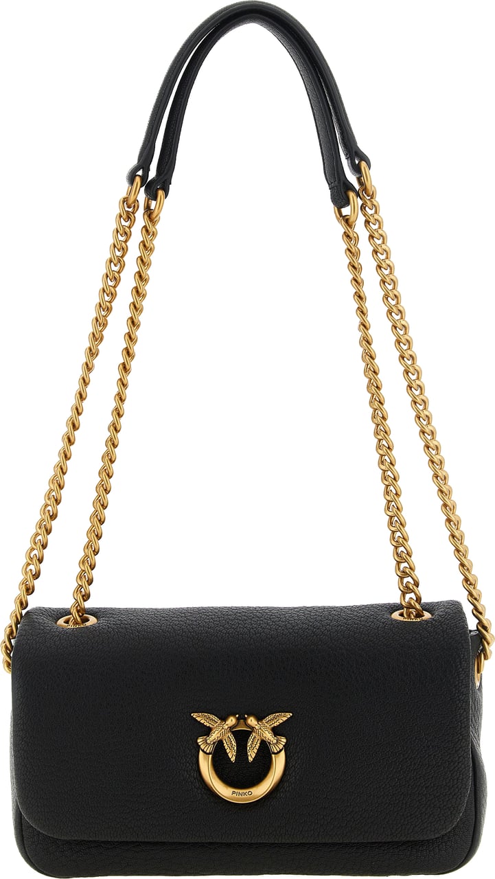 PINKO Black Lamb Leather Shoulder Bag Zwart