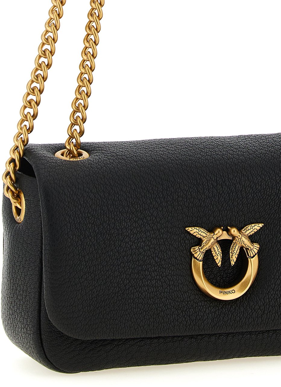 PINKO Black Lamb Leather Shoulder Bag Zwart