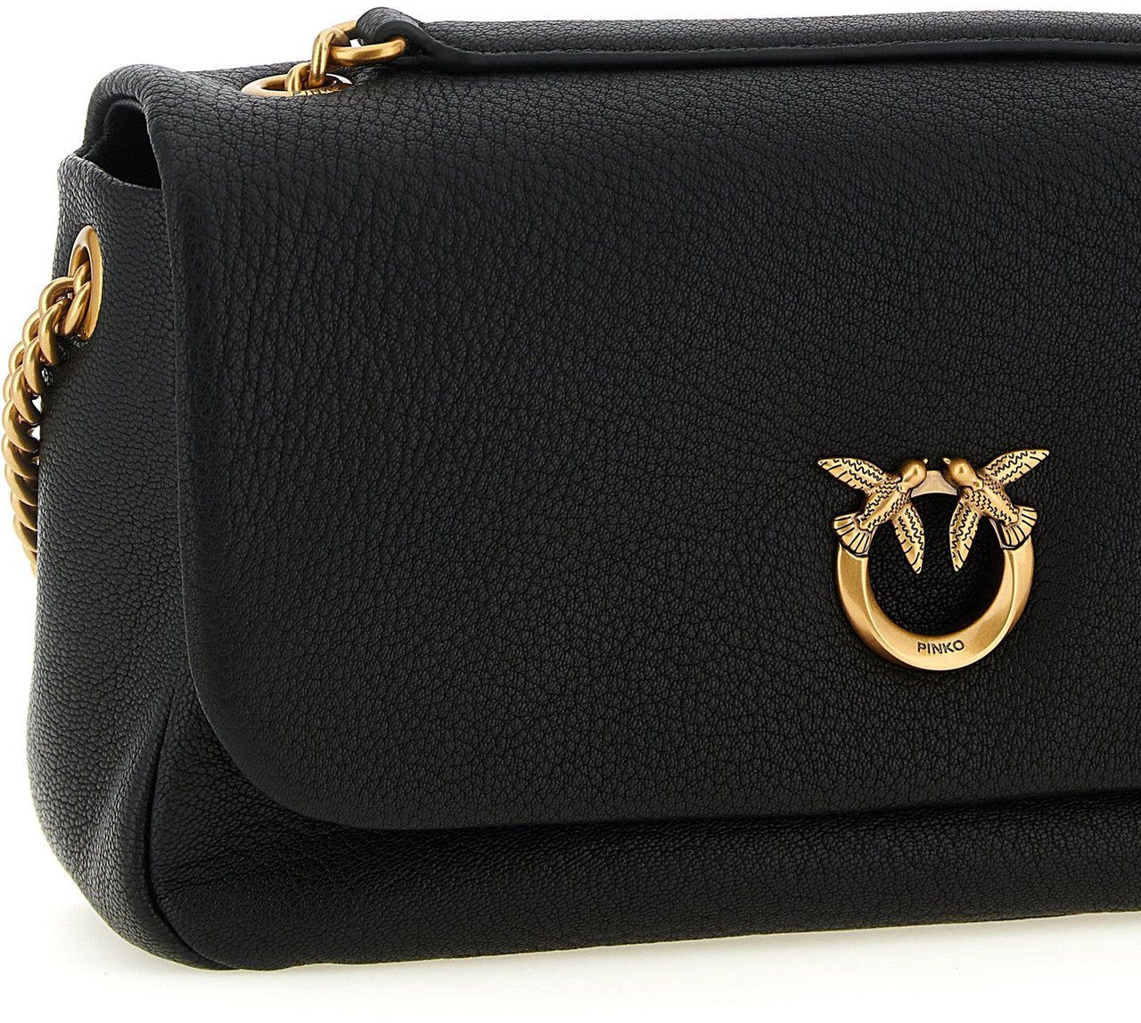 PINKO Black Lamb Leather Shoulder Bag Zwart