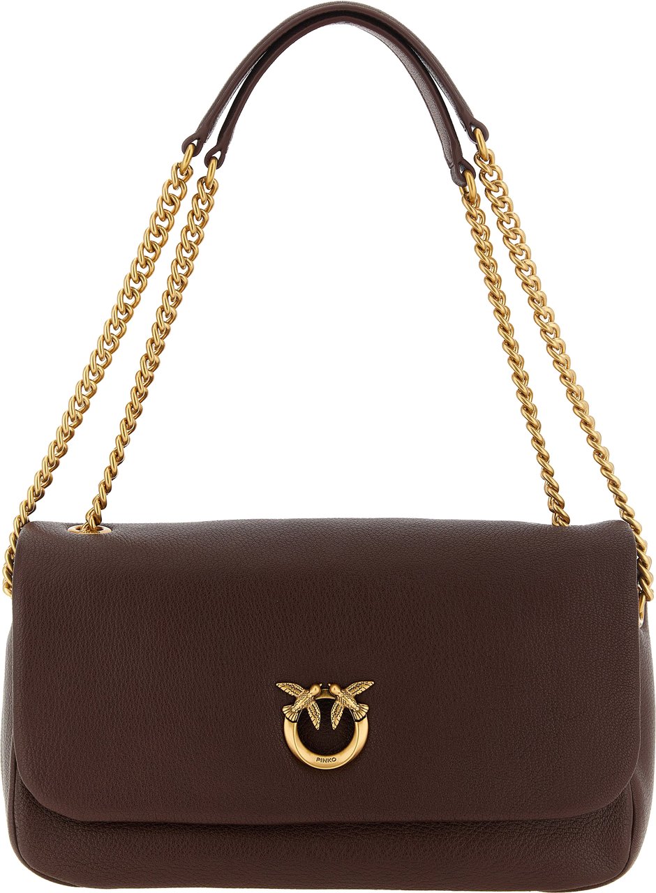 PINKO Brown Lamb Leather Shoulder Bag Bruin