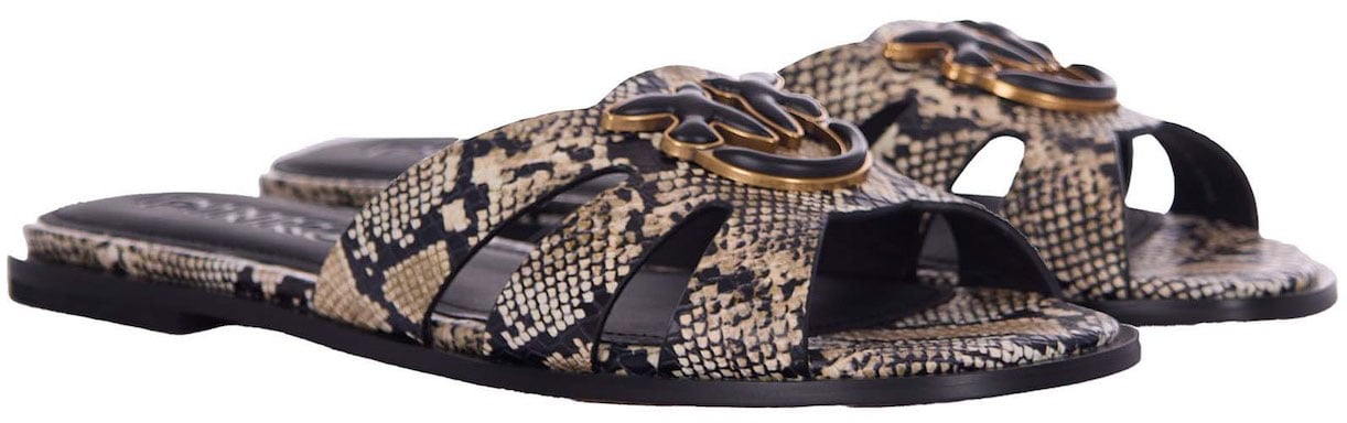 Pinko Snakeskin Pattern Slip-On Sandals Zwart