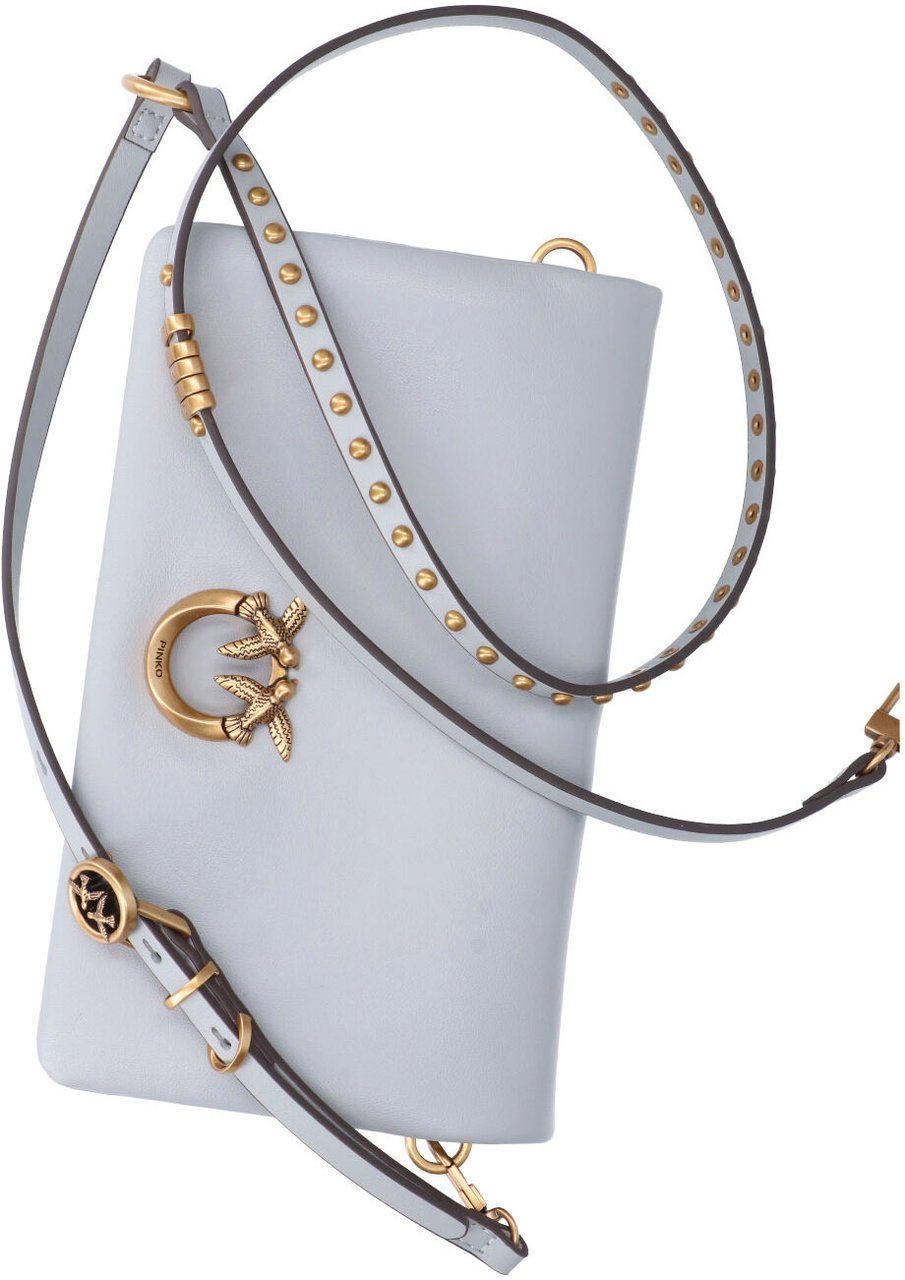 Pinko Grey Love Click Calf Leather Bag Grijs