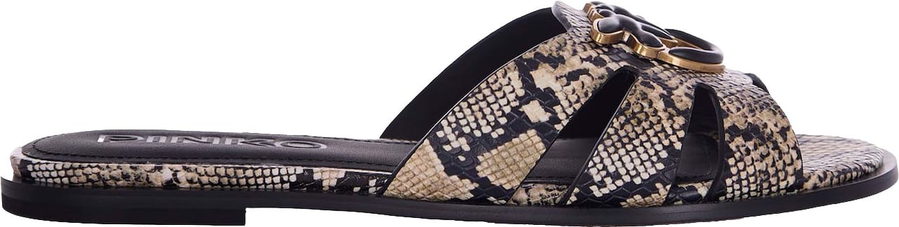Pinko Snakeskin Pattern Slip-On Sandals Zwart