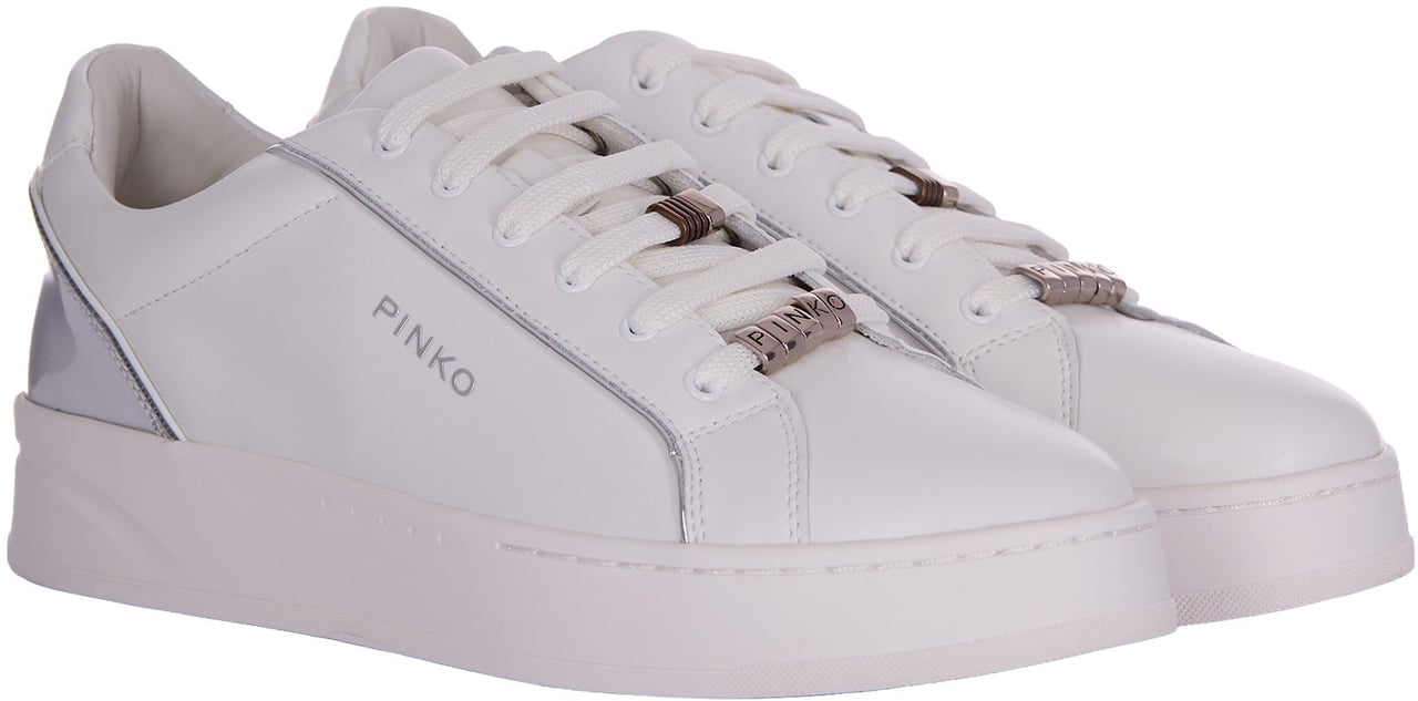 Pinko Low-top White Sneakers with Metallic Silver Accents Wit