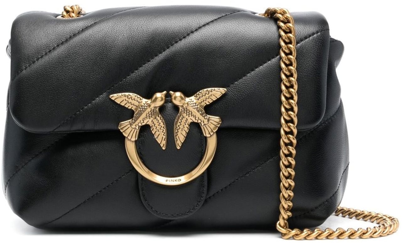 Pinko Love Puff Mini Quilted Leather Satchel Zwart