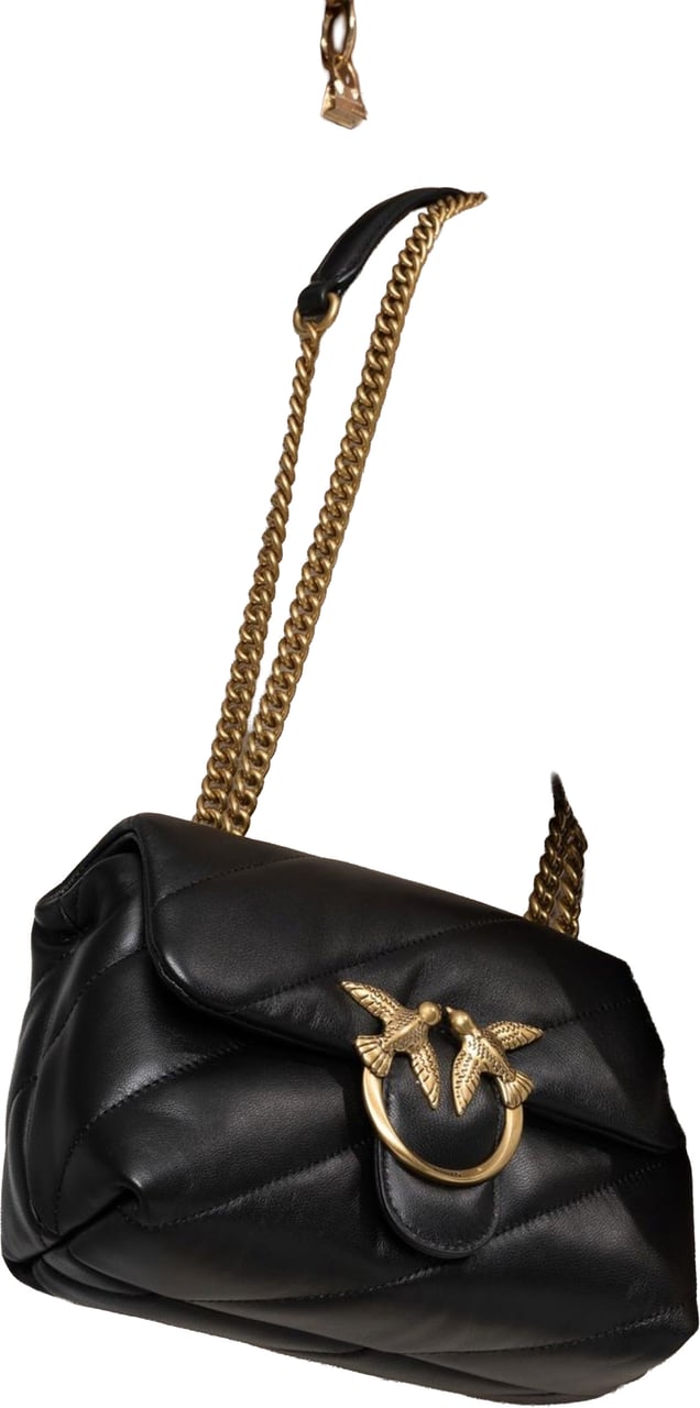 Pinko Love Puff Mini Quilted Leather Satchel Zwart