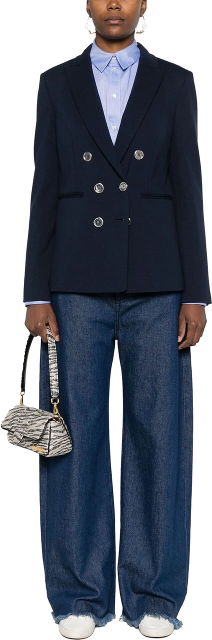 Pinko Alexia Double-Breasted Viscose/Polyamide Blazer Zwart