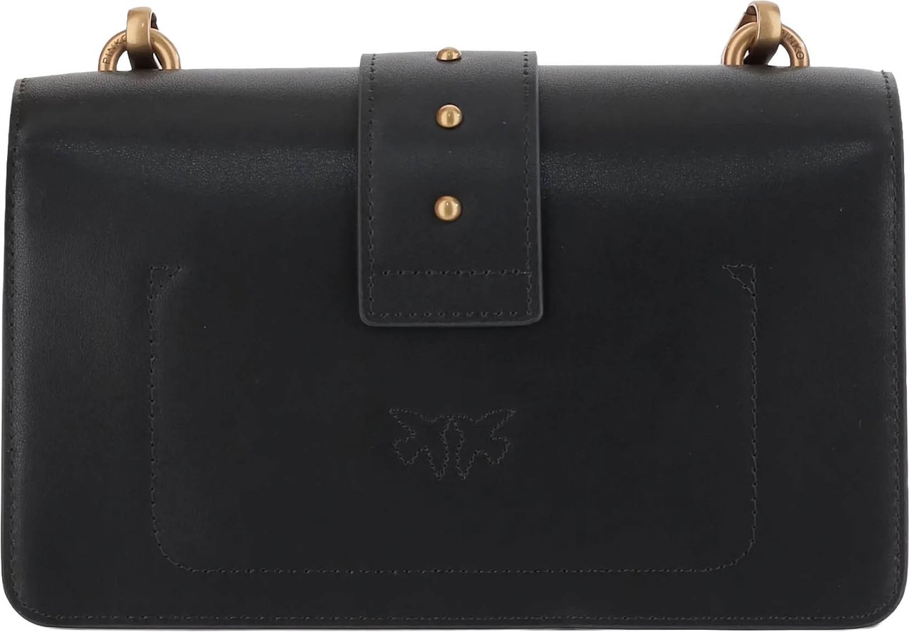 Pinko Black Love One Mini Leather Satchel Zwart