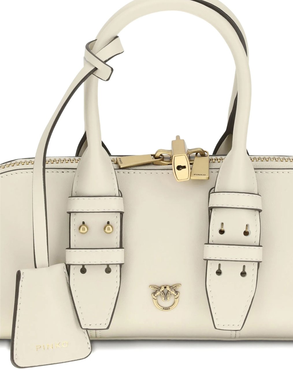 Pinko White Bowling Bag Horizontal Synthetic Handbag Neutraal