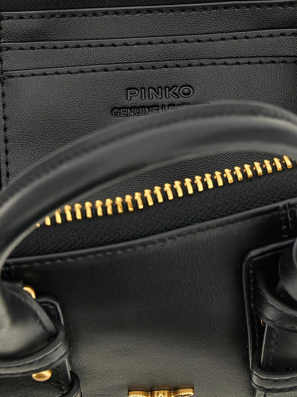 Pinko Black Bowling Bag Horizontal Leather Handbag Zwart