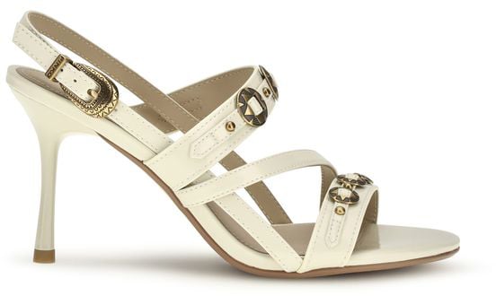 PINKO Beige Calf Leather Bos Taurus Stiletto Heel Sandals Beige