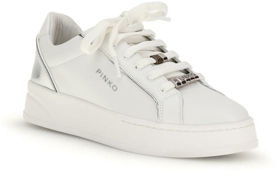 PINKO White Calf Leather Bos Taurus Low Top Sneakers Wit