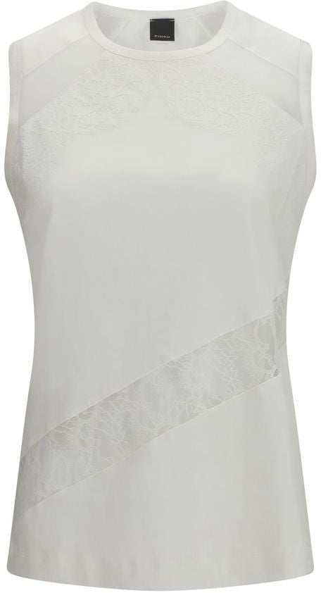 Pinko PINKO White Cotton Sleeveles T-Shirt Wit