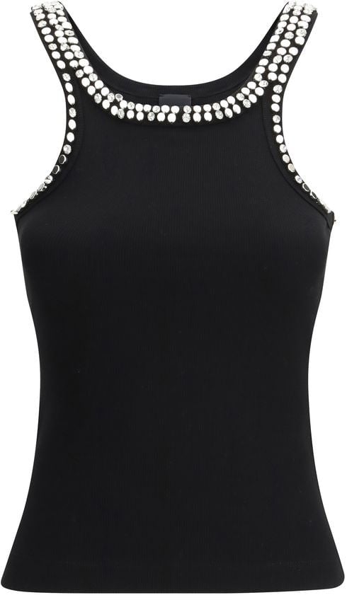 Pinko PINKO Black Cotton Sleeveles T-Shirt Zwart