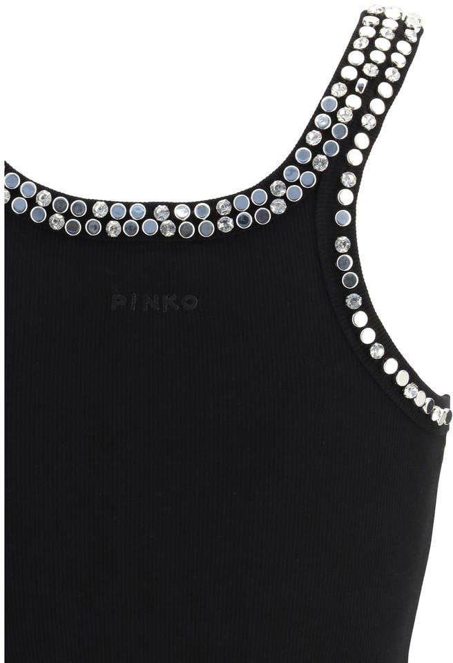Pinko PINKO Black Cotton Sleeveles T-Shirt Zwart