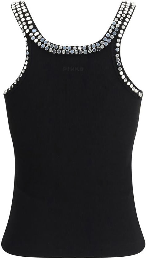 Pinko PINKO Black Cotton Sleeveles T-Shirt Zwart