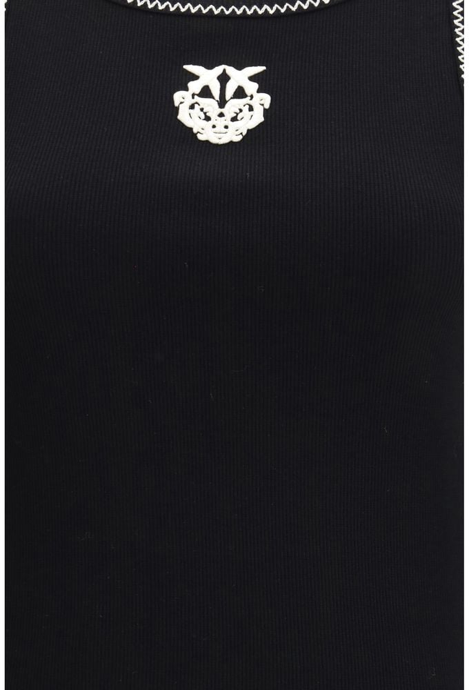 Pinko PINKO Black Cotton Sleeveles T-Shirt Zwart