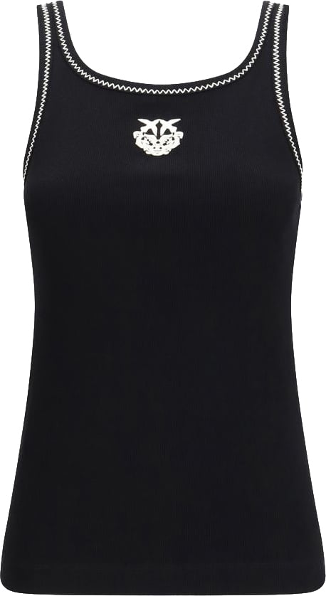 Pinko PINKO Black Cotton Sleeveles T-Shirt Zwart