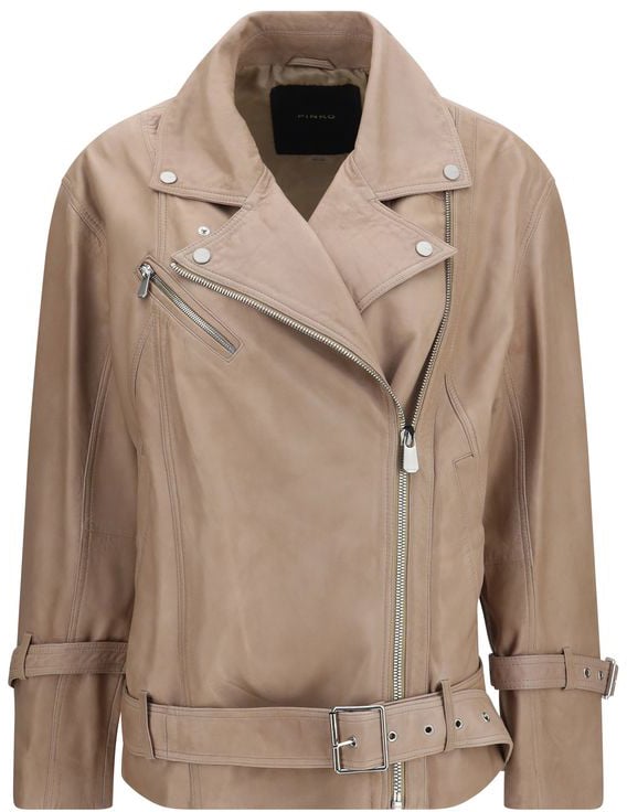PINKO Beige Lambskin Leather Jacket Beige