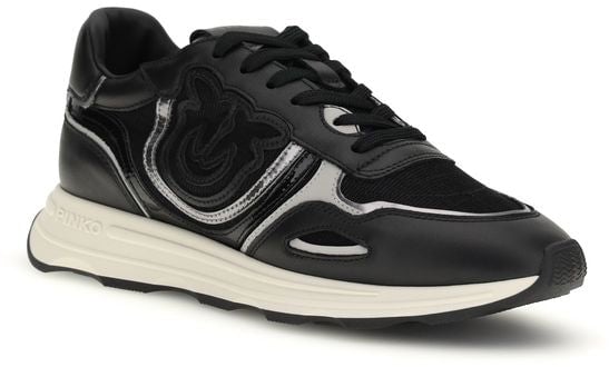 PINKO Black Calf Leather Bos Taurus Athletic Sneakers Zwart