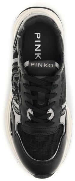 PINKO Black Calf Leather Bos Taurus Athletic Sneakers Zwart