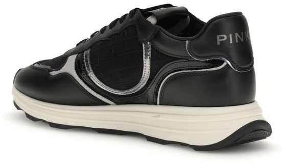 PINKO Black Calf Leather Bos Taurus Athletic Sneakers Zwart