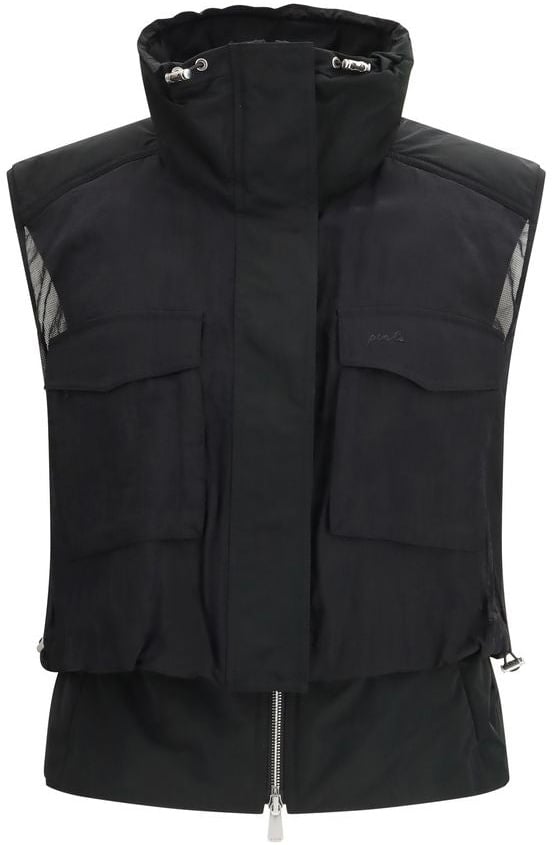 Pinko PINKO Black Nylon Sleveless Jacket Zwart