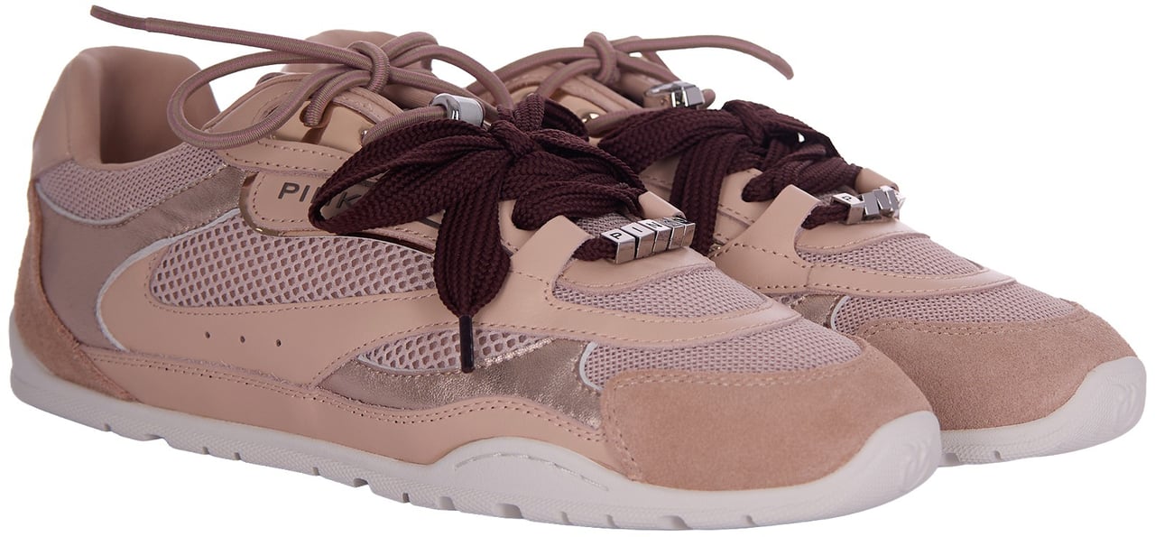 Pinko Nude Tonal Sneakers With Metallic Charms Roze