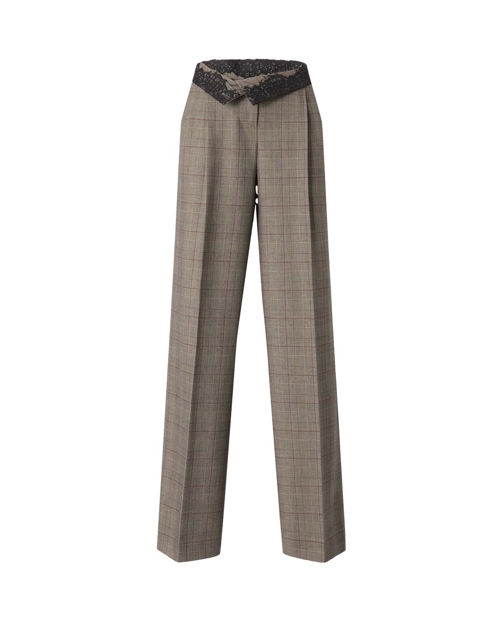 Pinko Wide-Leg Trousers With Checkered Pattern And Pleat Detail Neutraal
