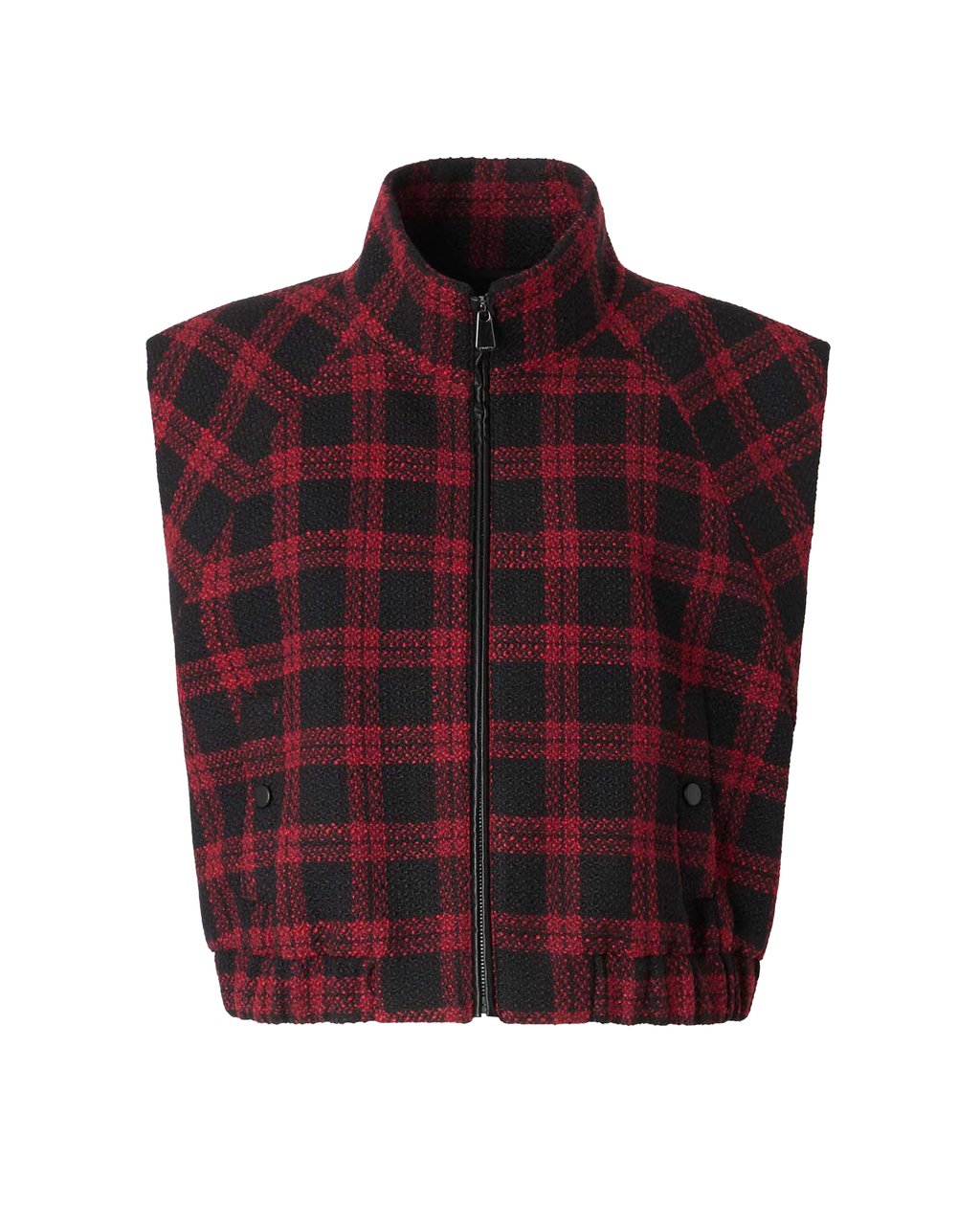 Pinko High-Collar Tweed Gilet with Gathered Hem Zwart