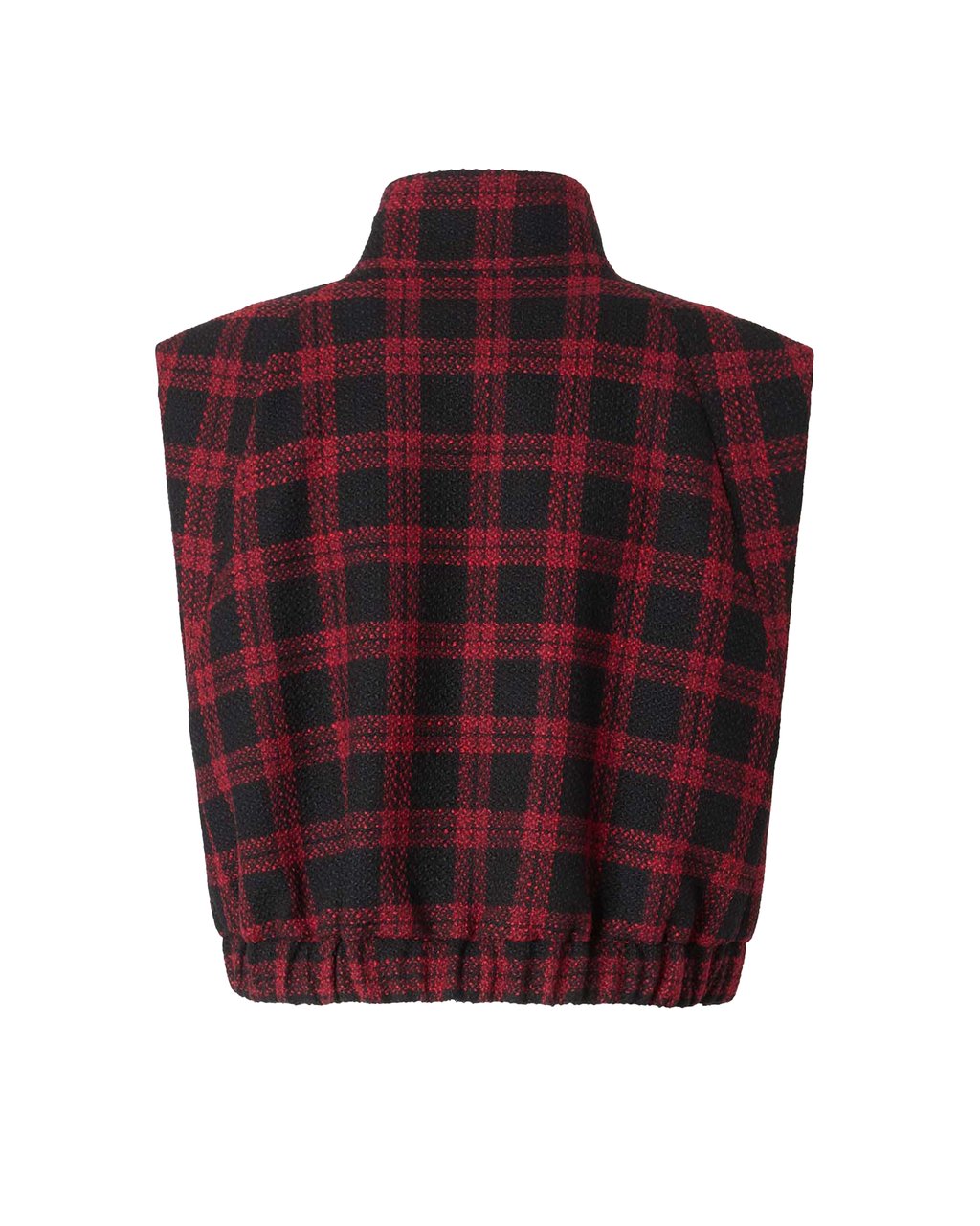 Pinko High-Collar Tweed Gilet with Gathered Hem Zwart
