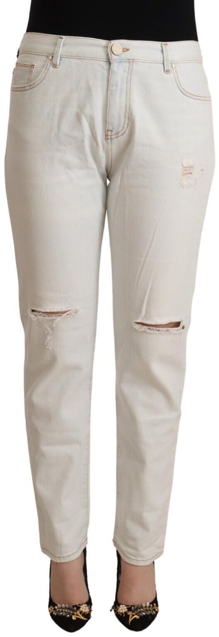 PINKO White Cotton Distressed Mid Waist Skinny Denim Jeans Wit