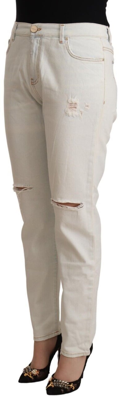 PINKO White Cotton Distressed Mid Waist Skinny Denim Jeans Wit