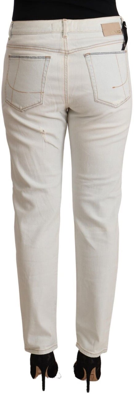 PINKO White Cotton Distressed Mid Waist Skinny Denim Jeans Wit