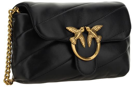 PINKO Black Calf Leather Bos Taurus Shoulder Bag Zwart