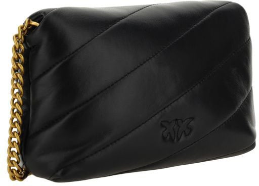 PINKO Black Calf Leather Bos Taurus Shoulder Bag Zwart