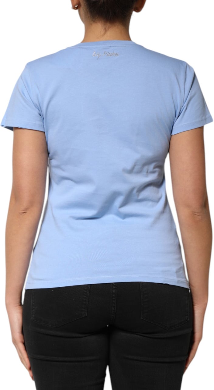 PINKO Blue Love Story Sequined Embellished Short Sleeves T-shirt Zwart
