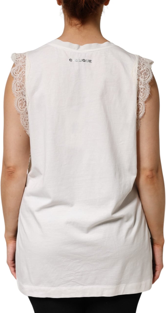 PINKO White Silk Blend Lace Trim Sleeveless V-Neck Women’s Top Wit