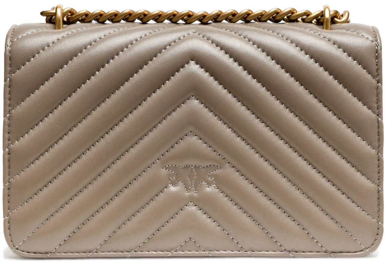 PINKO Grey Leather Love One Mini Shoulder Bag Grijs