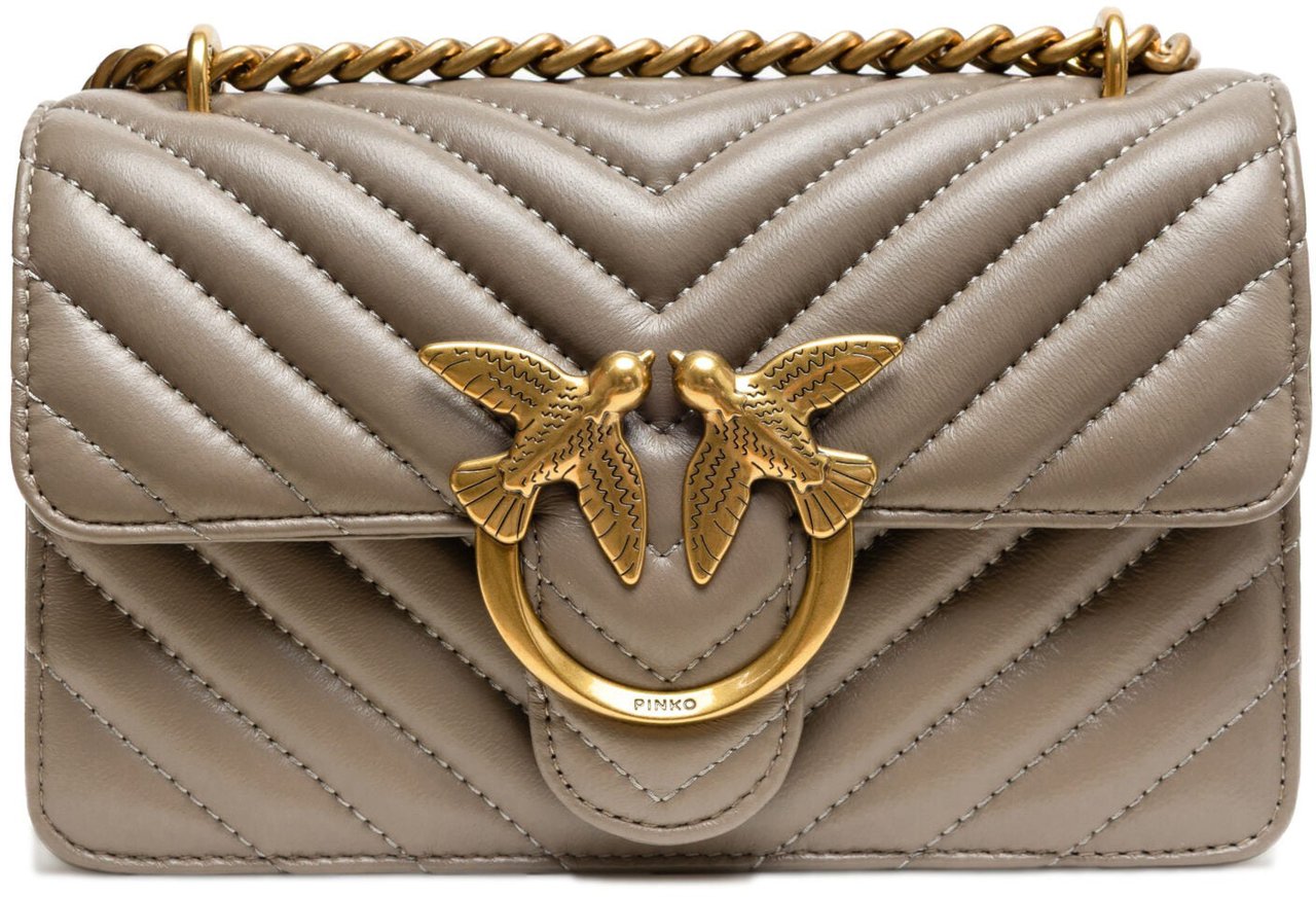 PINKO Grey Leather Love One Mini Shoulder Bag Grijs