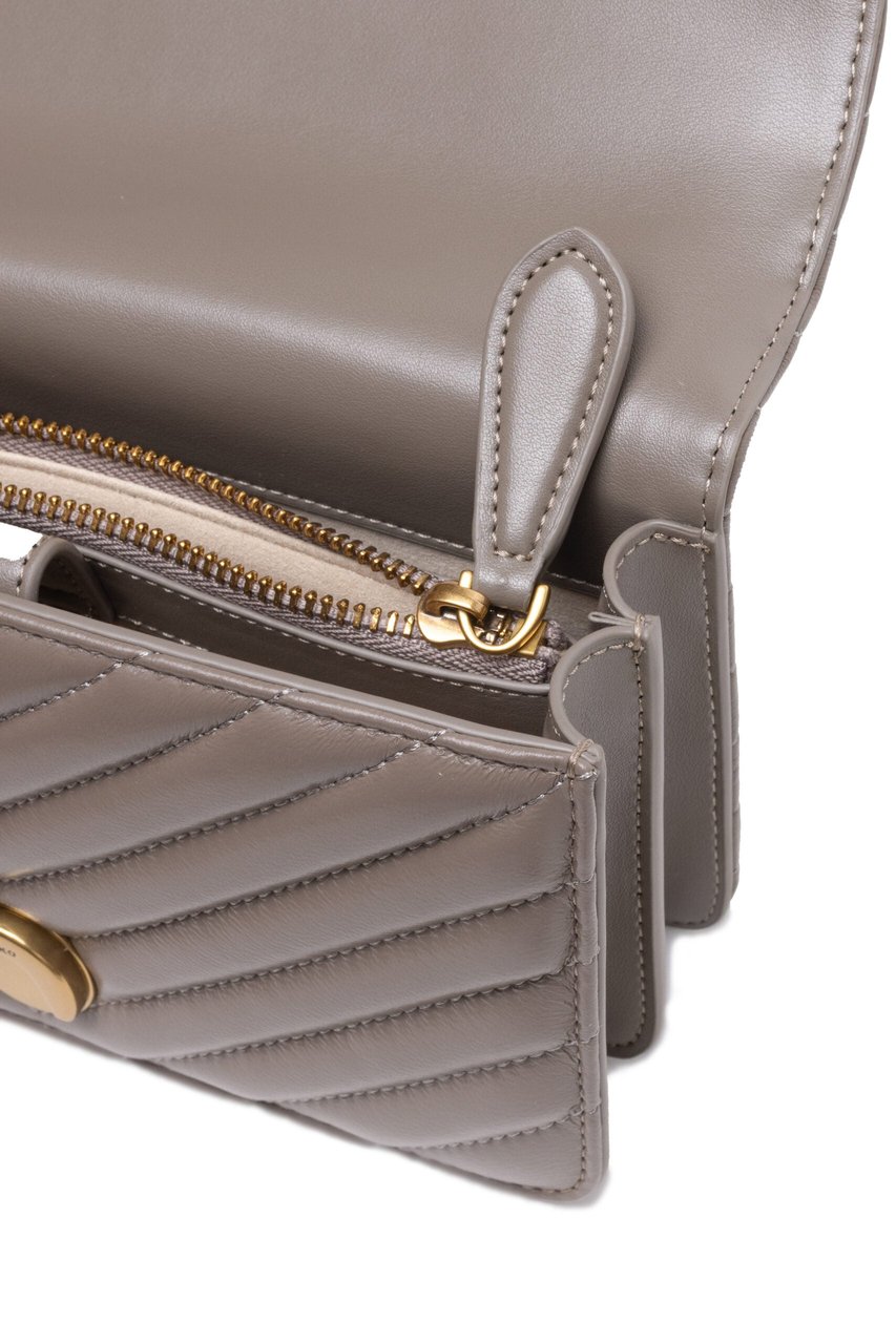 PINKO Grey Leather Love One Mini Shoulder Bag Grijs