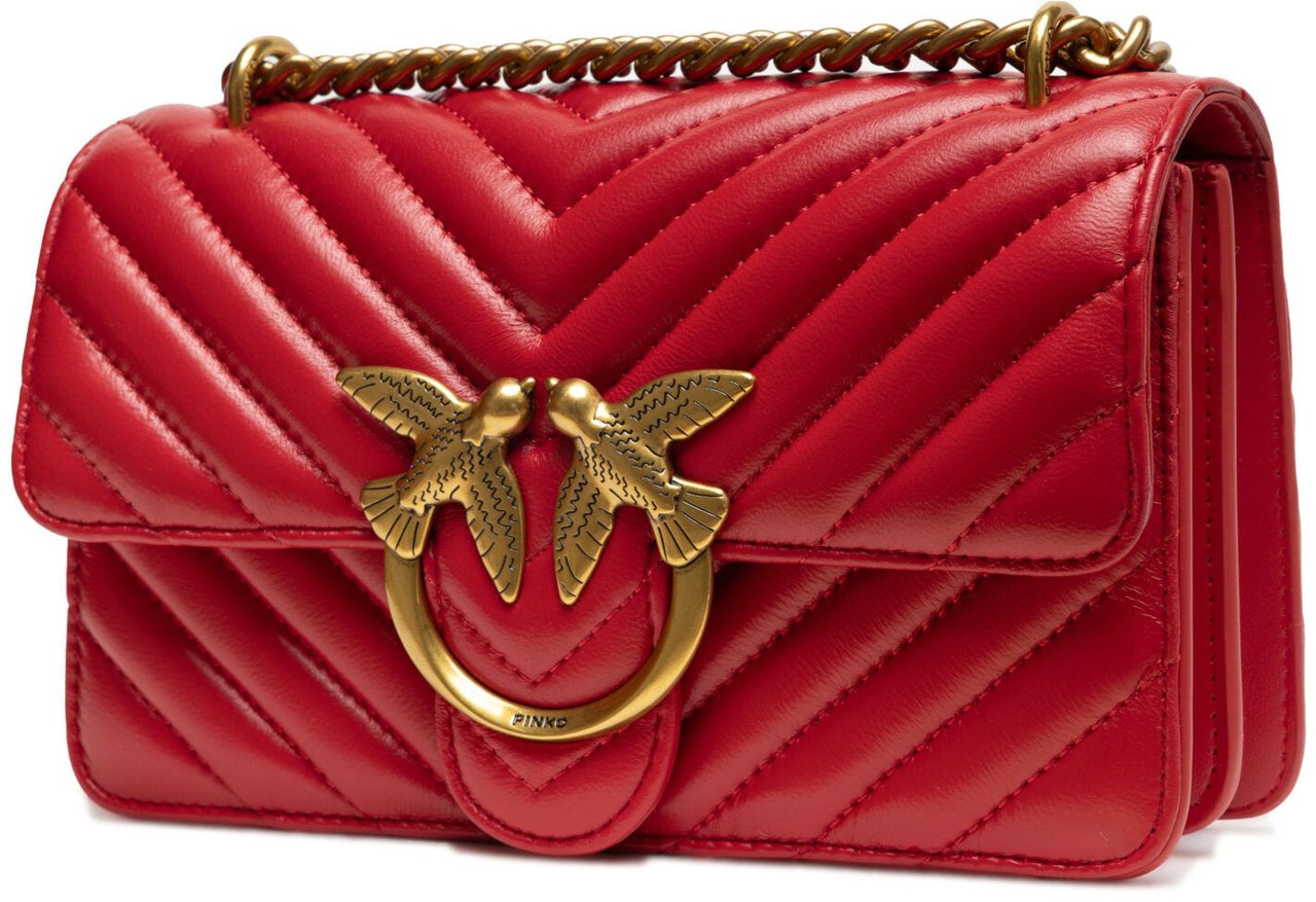 Pinko PINKO Red Leather Love One Mini Shoulder Bag Rood