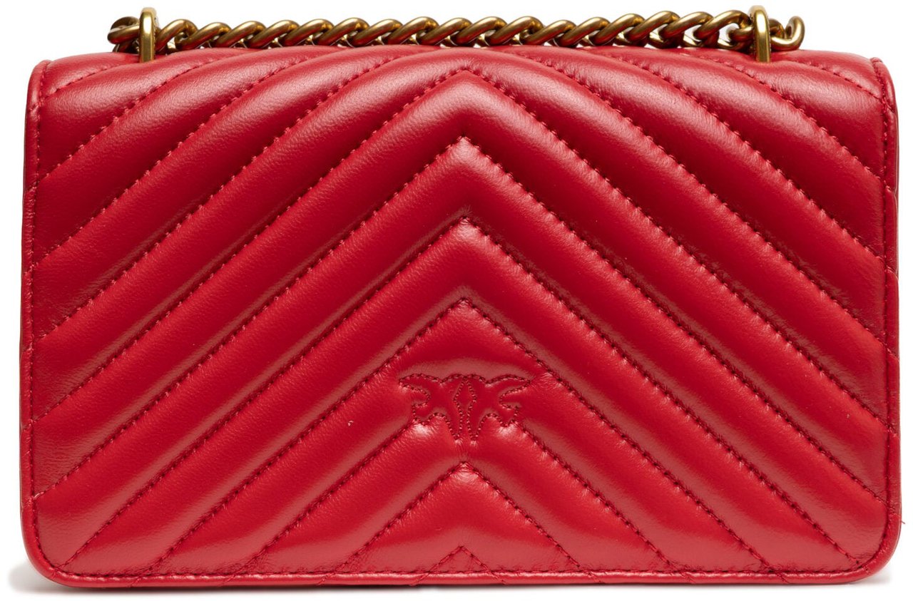 Pinko PINKO Red Leather Love One Mini Shoulder Bag Rood