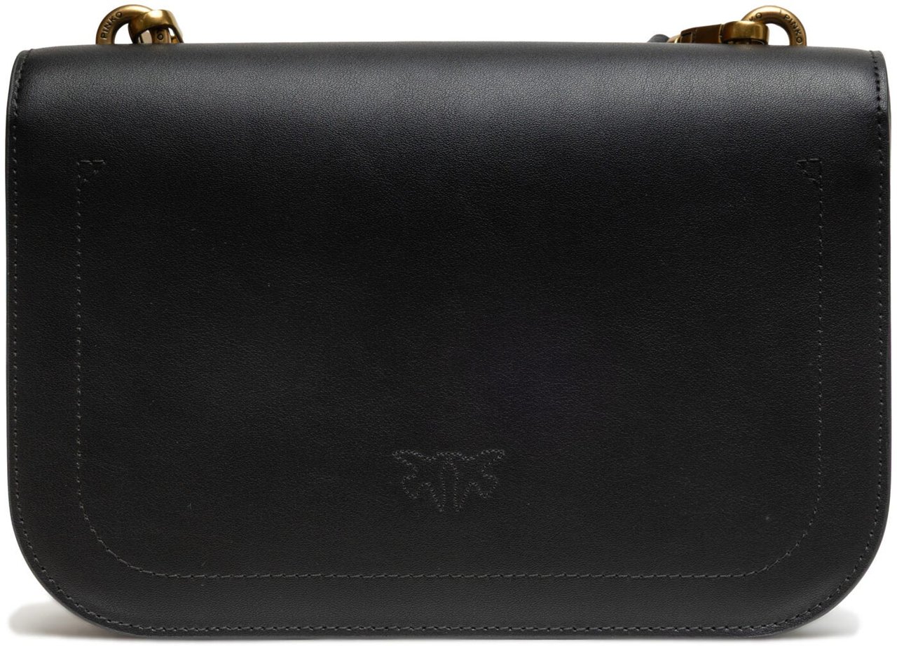 PINKO Black Leather Love Bell Classic Shoulder Bag Zwart