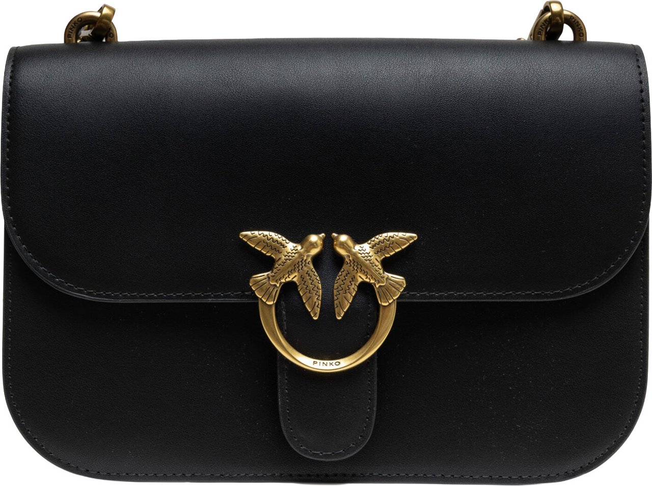 PINKO Black Leather Love Bell Classic Shoulder Bag Zwart
