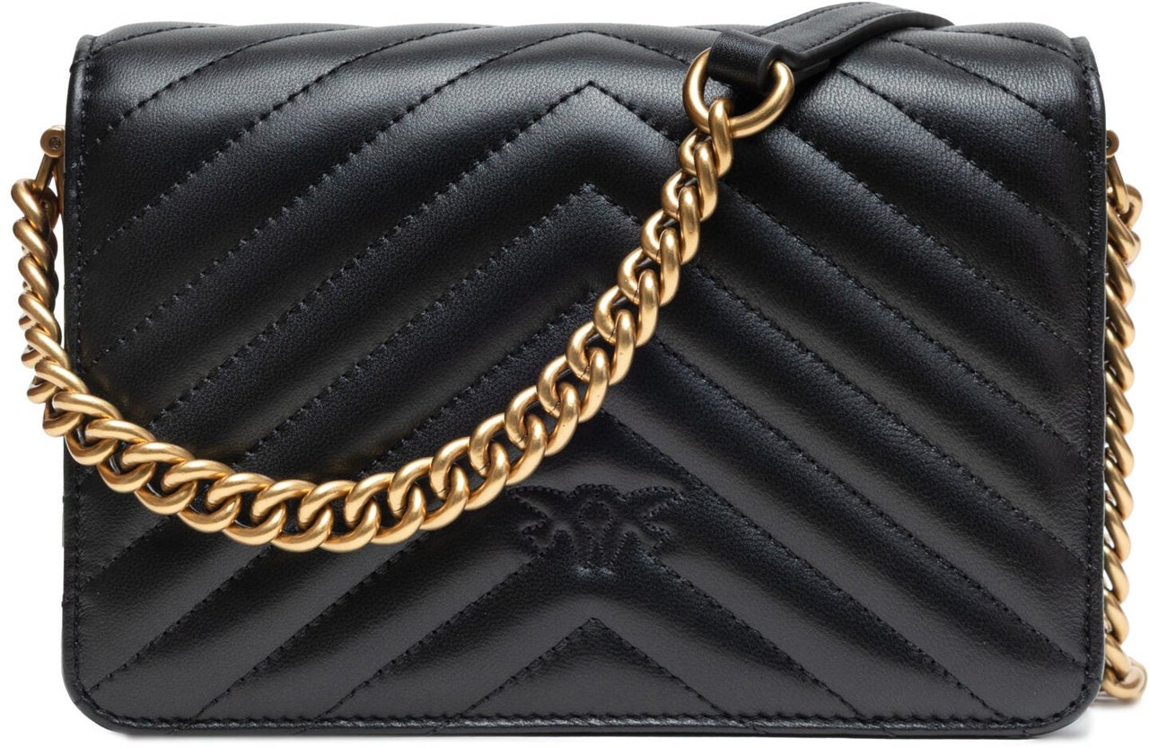 PINKO Black Leather Love Click Mini Shoulder Bag Zwart