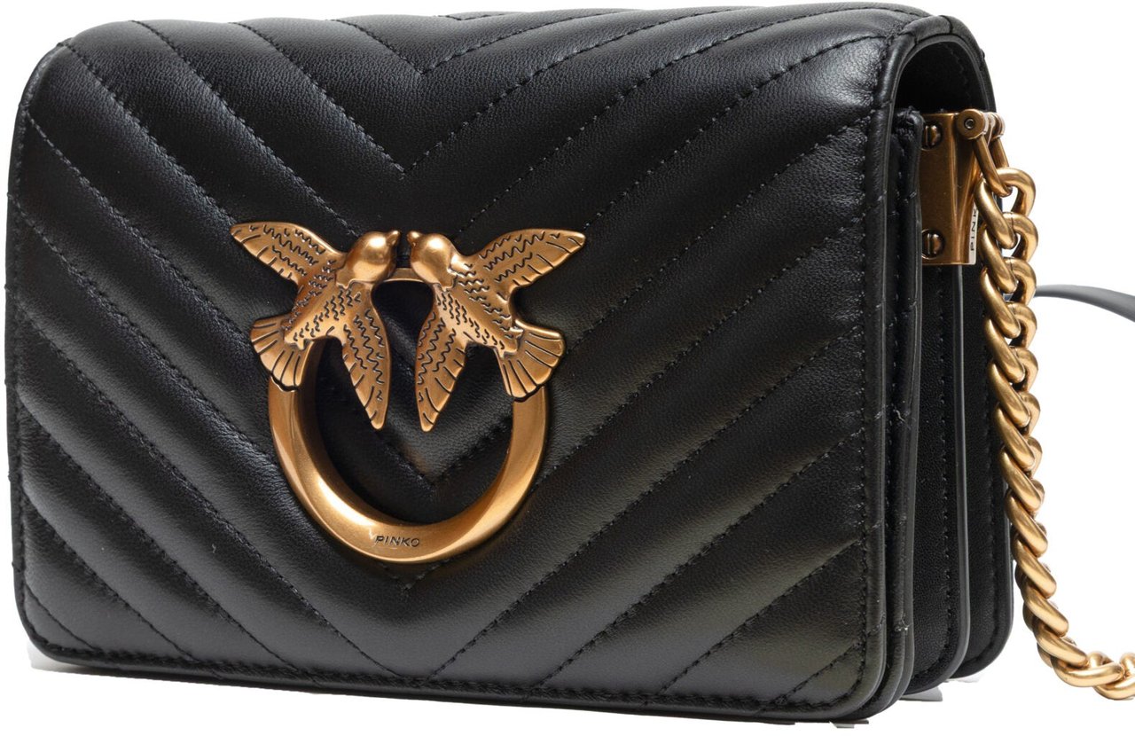 PINKO Black Leather Love Click Mini Shoulder Bag Zwart