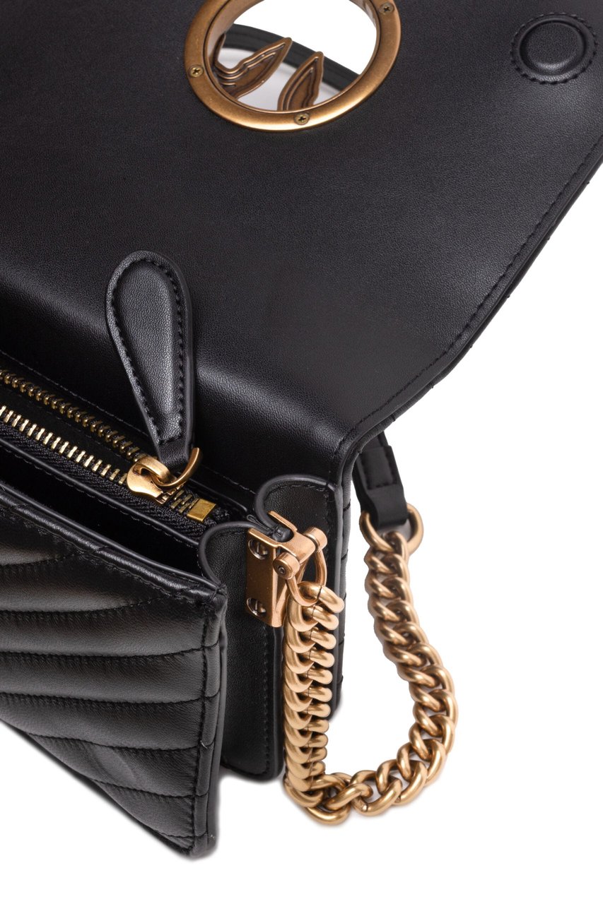 PINKO Black Leather Love Click Mini Shoulder Bag Zwart