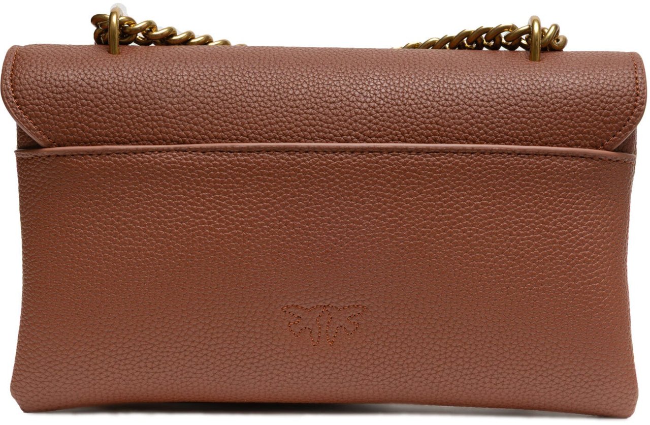 PINKO Brown Leather Love Boucle Riga Shoulder Bag Bruin